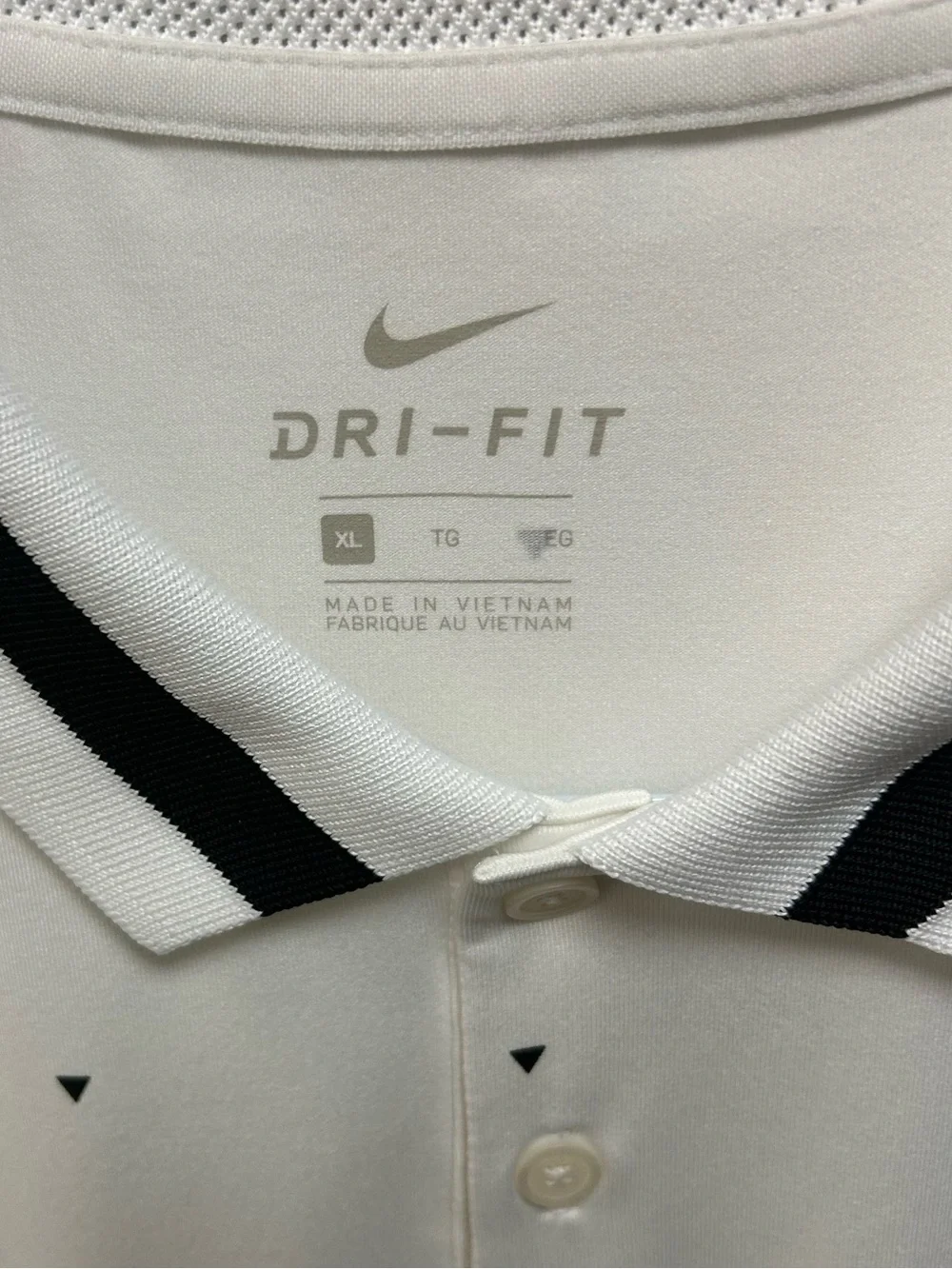 Nike Dri-Fit White Polo with Small Black Print and Contrast Collar
